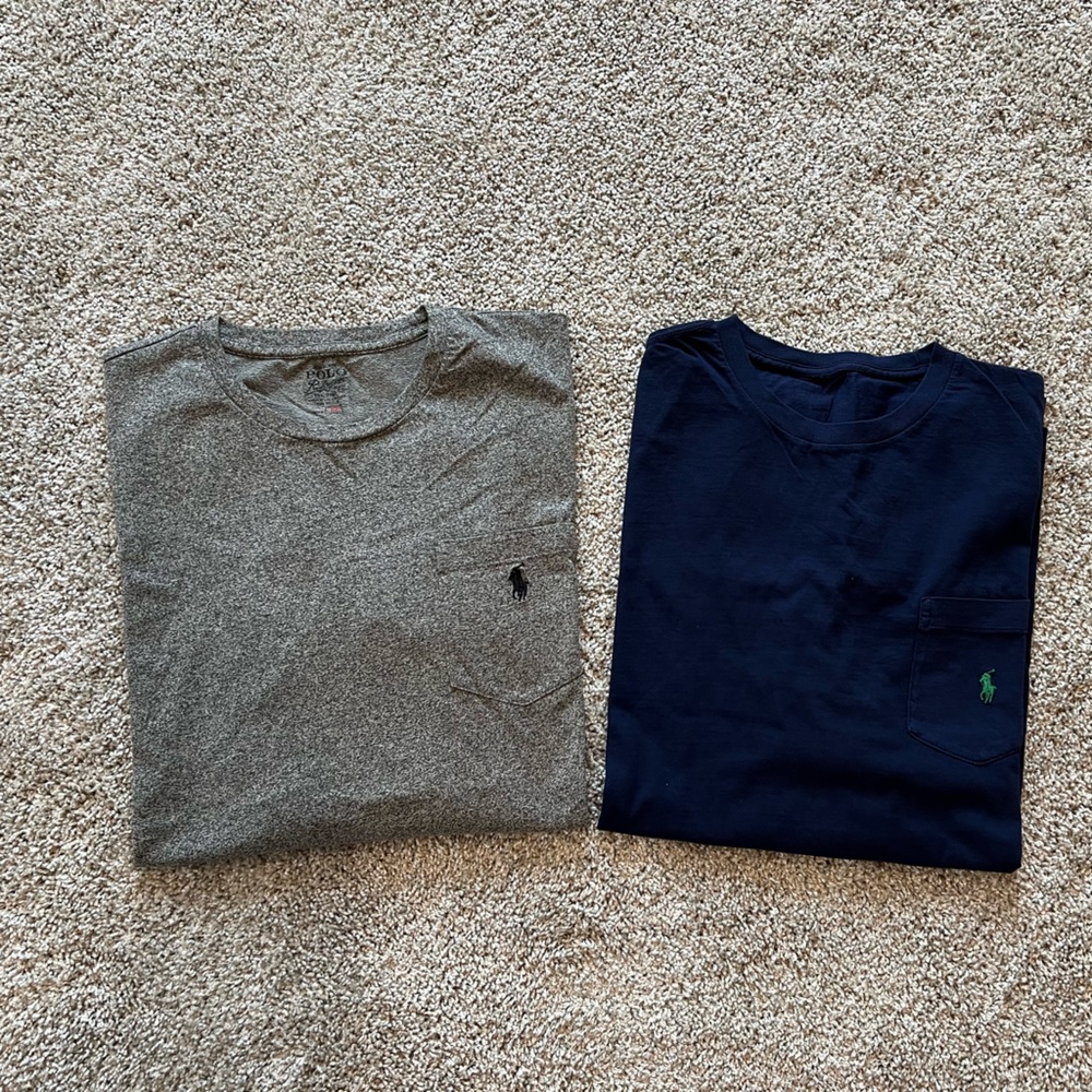 Polo Long Sleeve Pocket T Shirts - Set of 2 - Men’s M - Navy and Gray Heather
